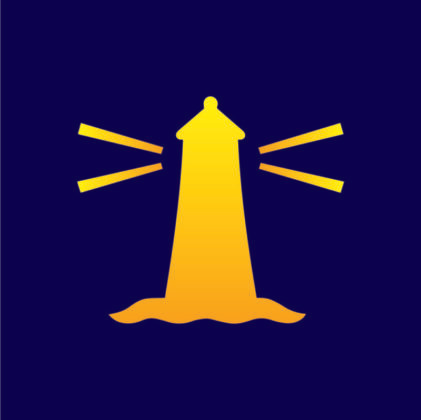 Radiating lighthouse symbol representing clarity and guidance
