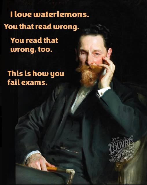 Historical painting of a man in formal black attire with overlaid text: “There are no errors. Which is how you know I’m lying.”